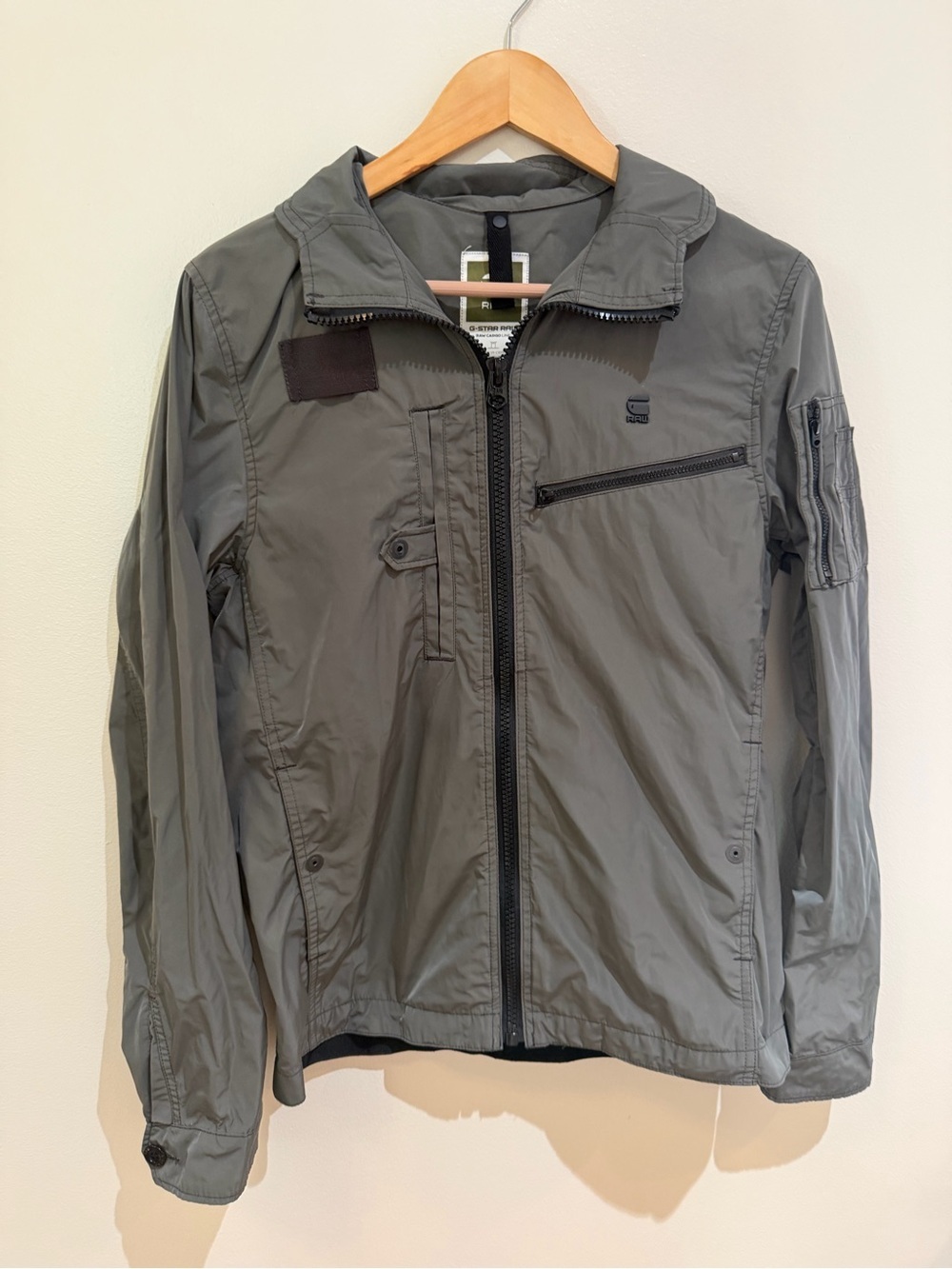 G-Star Raw Timor Biker jacket cargo pockets gray-green mens size medium